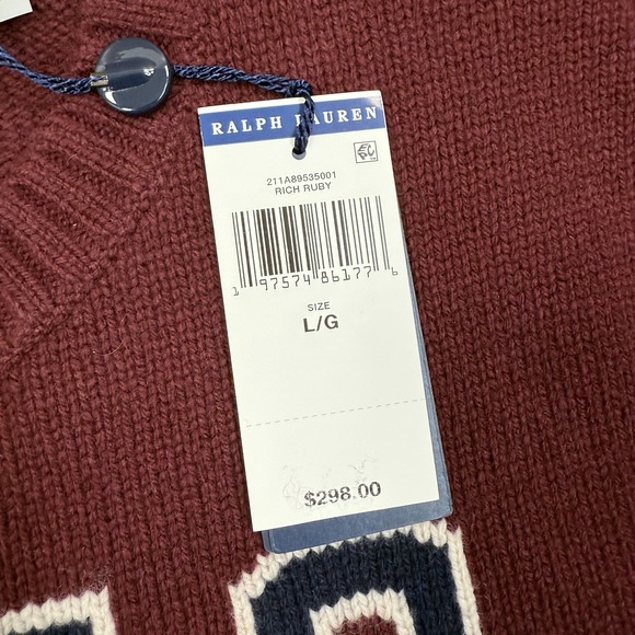 Polo Ralph Lauren Women's Burgundy Crest Logo Knit Wool Sweater Size Large NEW - Picture 6 of 11